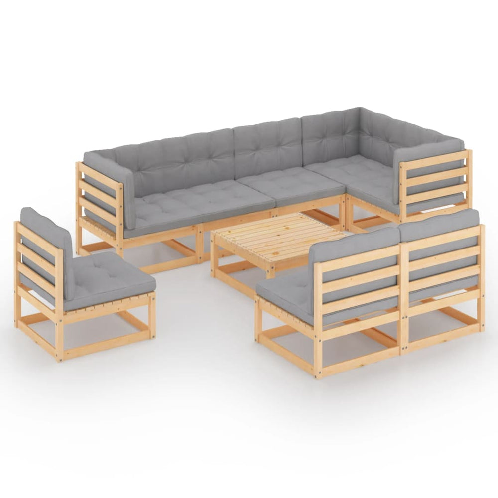 9-tlg. Garten-Lounge-Set mit Kissen Massivholz Kiefer