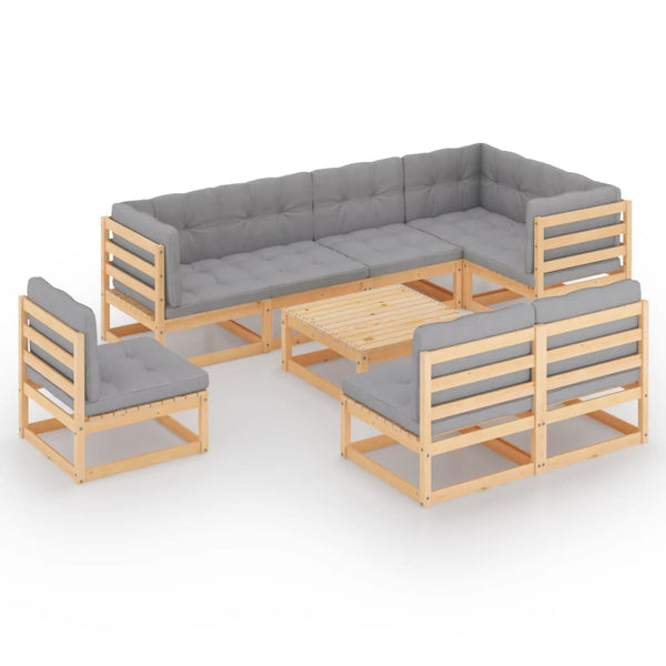 9-tlg. Garten-Lounge-Set mit Kissen Massivholz Kiefer
