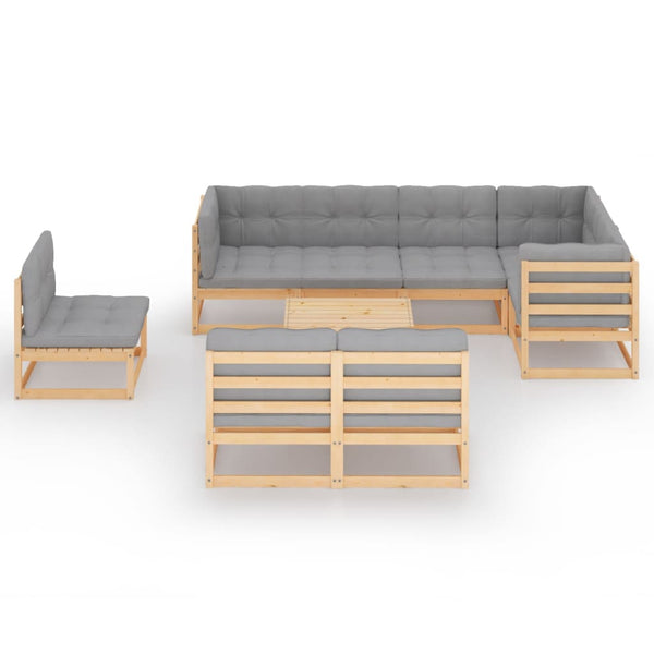 9-tlg. Garten-Lounge-Set mit Kissen Massivholz Kiefer