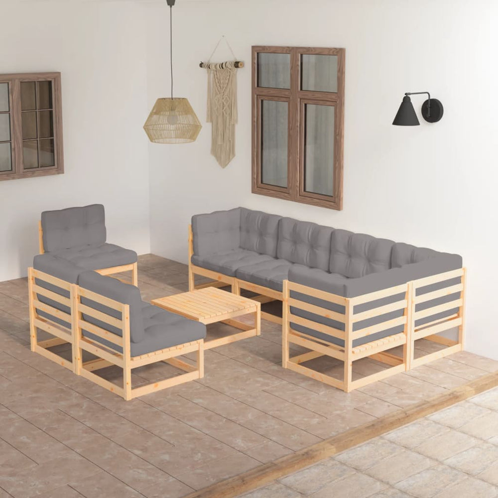 9-tlg. Garten-Lounge-Set mit Kissen Massivholz Kiefer