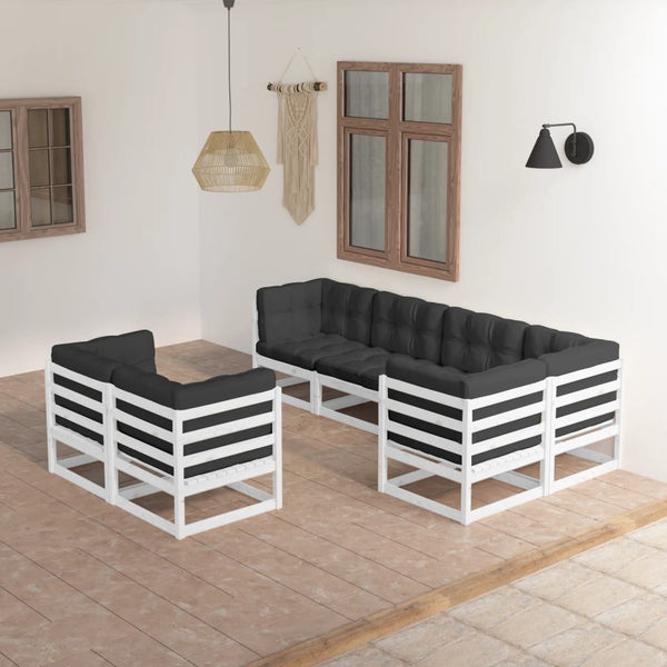 vidaXL Salon de jardin 7 pcs avec coussins en pin massif