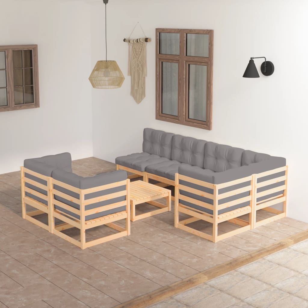 8-tlg. Garten-Lounge-Set mit Kissen Massivholz Kiefer