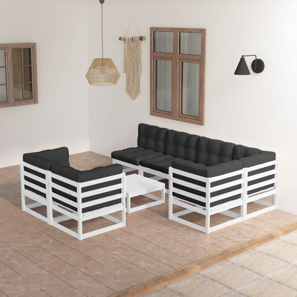 vidaXL Salon de jardin 8 pcs avec coussins, bois de pin massif