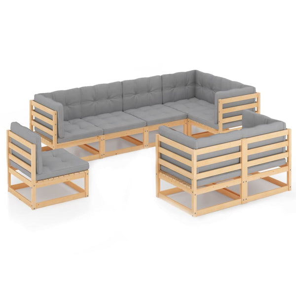 8-tlg. Garten-Lounge-Set mit Kissen Massivholz Kiefer