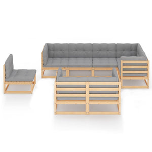 8-tlg. Garten-Lounge-Set mit Kissen Massivholz Kiefer