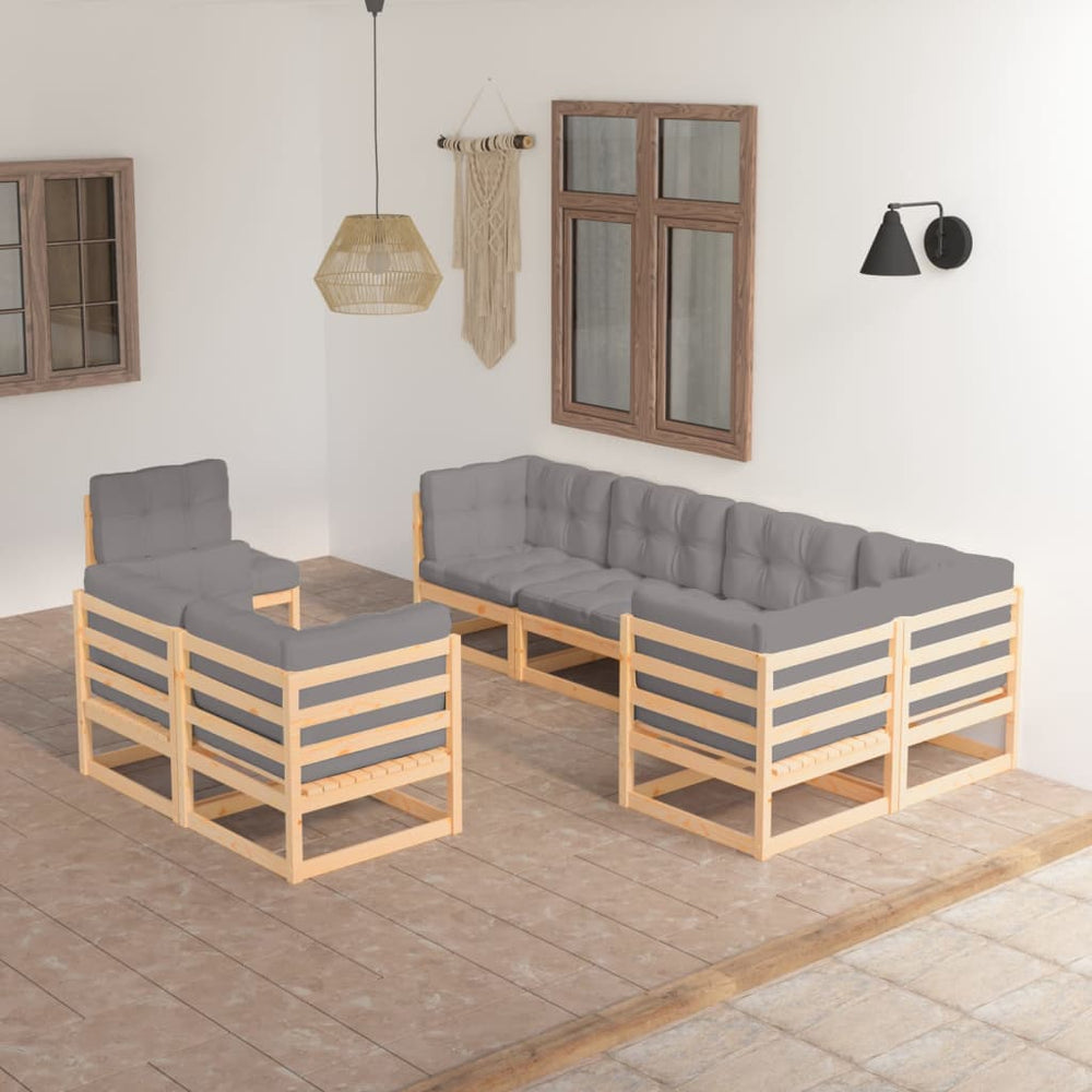 8-tlg. Garten-Lounge-Set mit Kissen Massivholz Kiefer