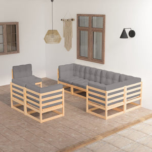8-tlg. Garten-Lounge-Set mit Kissen Massivholz Kiefer