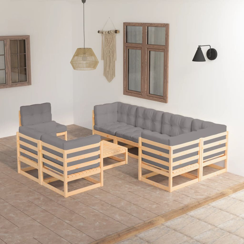 9-tlg. Garten-Lounge-Set mit Kissen Massivholz Kiefer