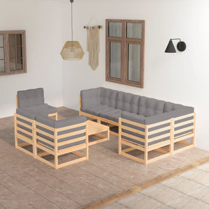9-tlg. Garten-Lounge-Set mit Kissen Massivholz Kiefer