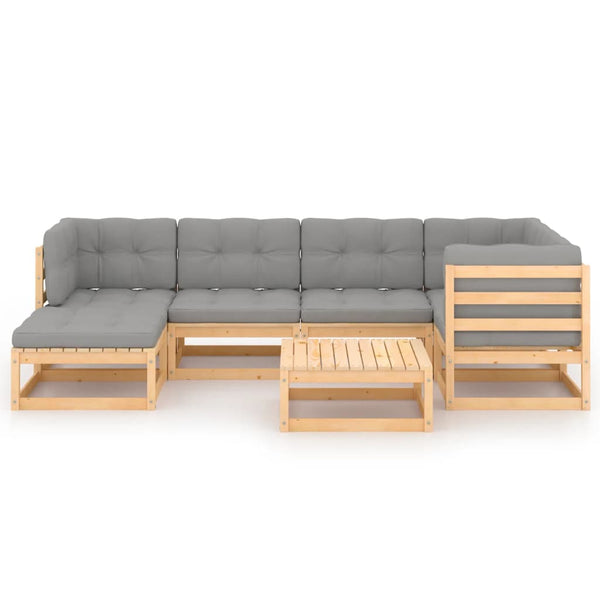 vidaXL Salon de jardin 7 pcs avec coussins en pin massif
