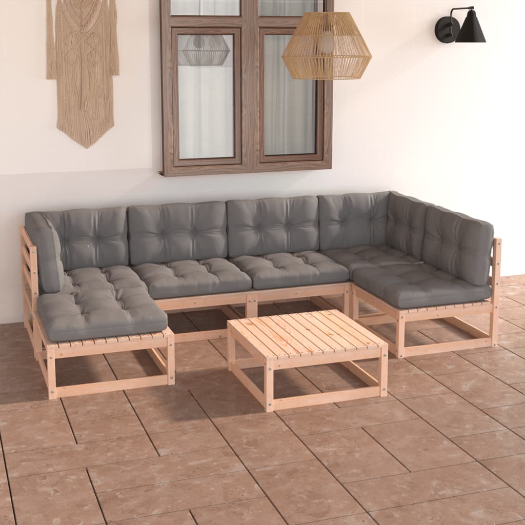 vidaXL Salon de jardin 7 pcs avec coussins en pin massif