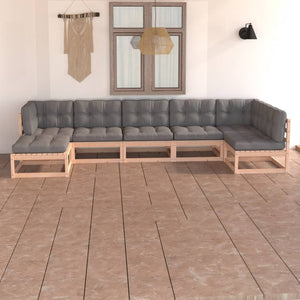 vidaXL Salon de jardin 7 pcs avec coussins en pin massif