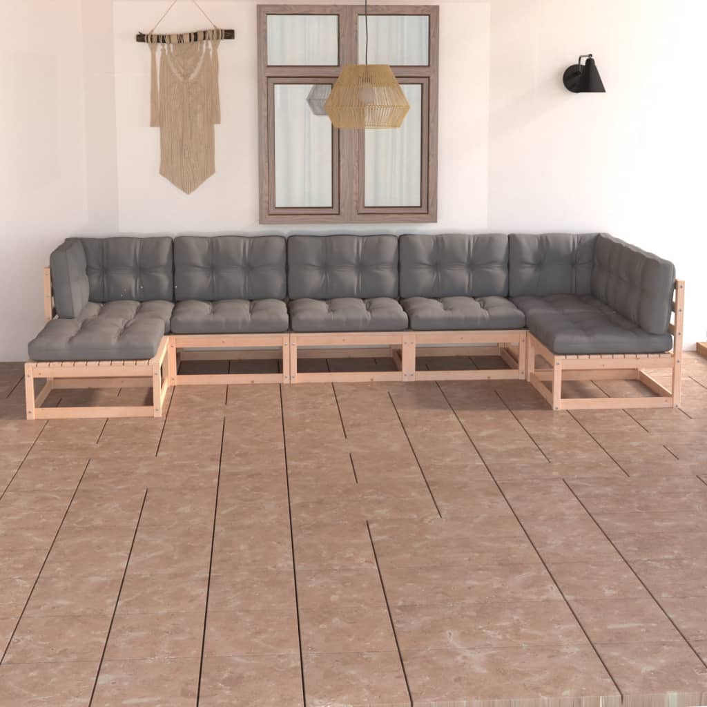 vidaXL Salon de jardin 7 pcs avec coussins en pin massif