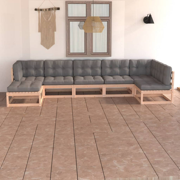 vidaXL Salon de jardin 7 pcs avec coussins en pin massif