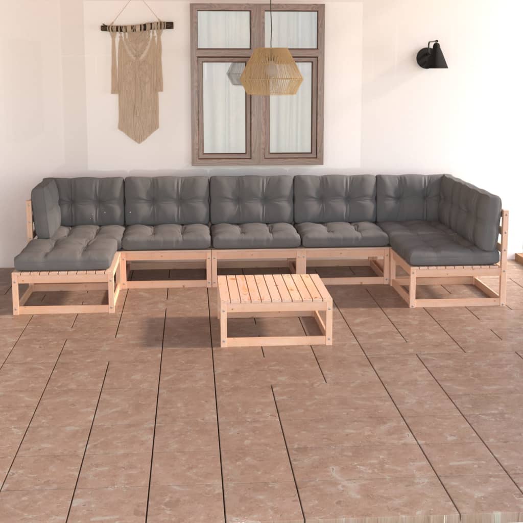vidaXL Salon de jardin 8 pcs avec coussins, bois de pin massif