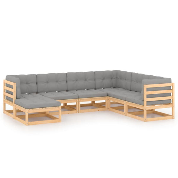 vidaXL Salon de jardin 7 pcs avec coussins en pin massif