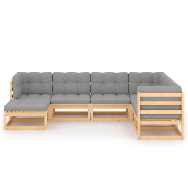 vidaXL Salon de jardin 7 pcs avec coussins en pin massif