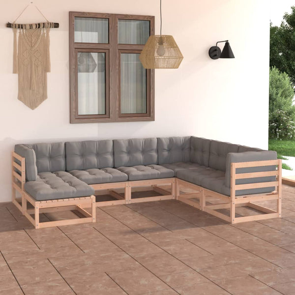 vidaXL Salon de jardin 7 pcs avec coussins en pin massif