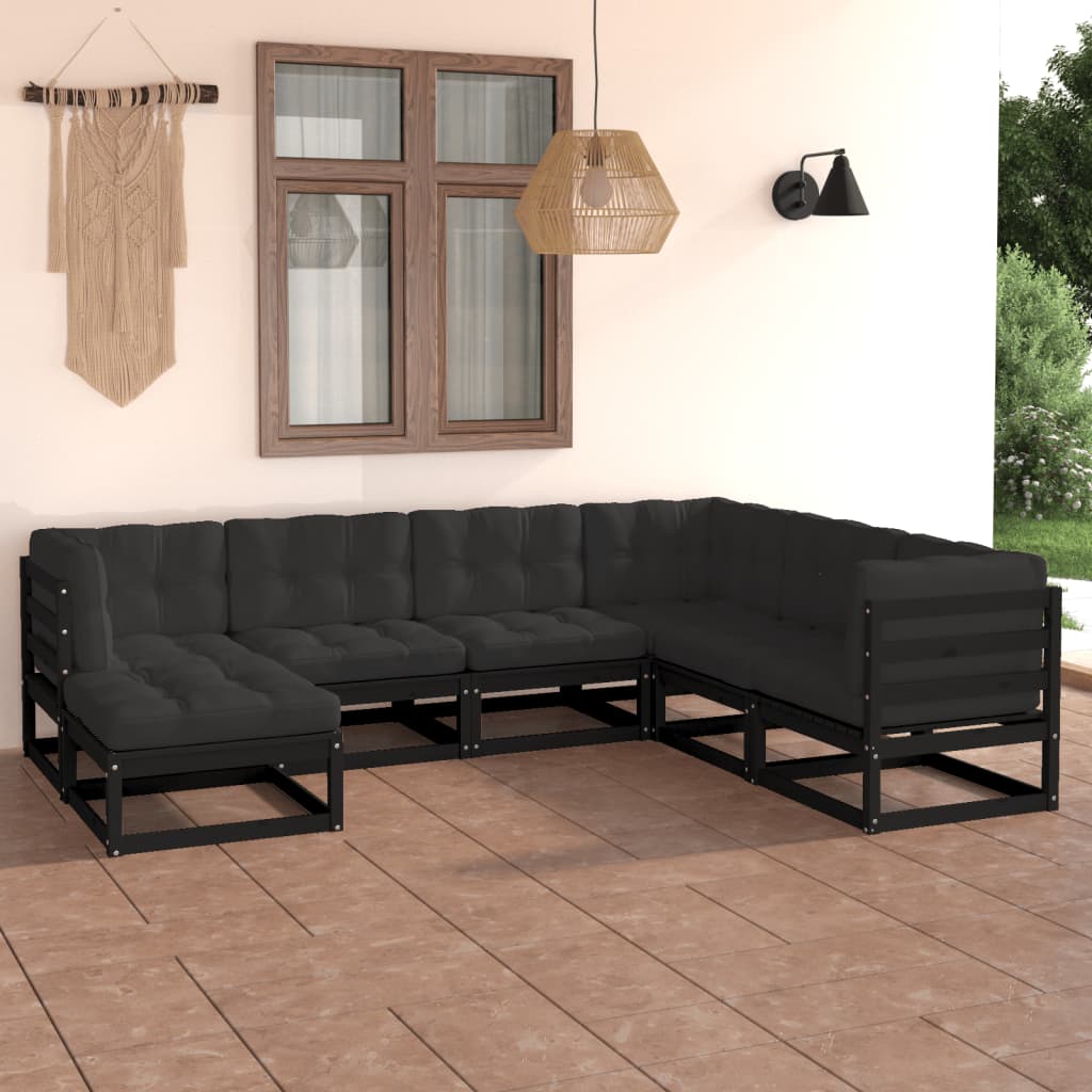 vidaXL Salon de jardin 7 pcs avec coussins en pin massif