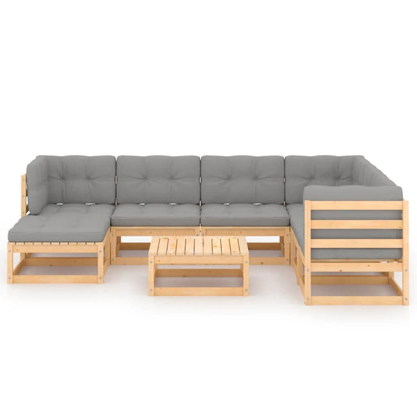 vidaXL Salon de jardin 8 pcs avec coussins, bois de pin massif