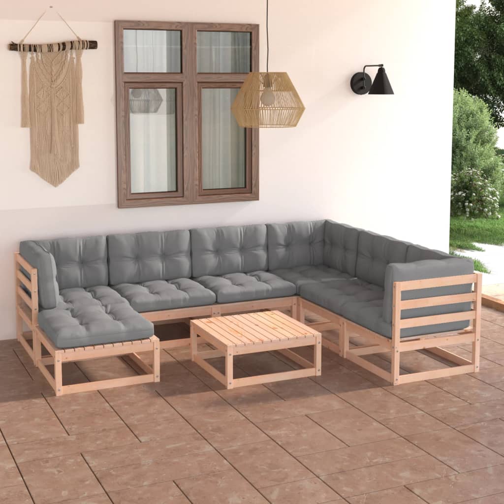 vidaXL Salon de jardin 8 pcs avec coussins, bois de pin massif