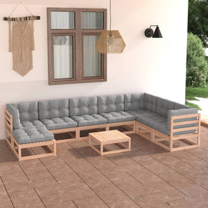 9-tlg. Garten-Lounge-Set mit Kissen Massivholz Kiefer