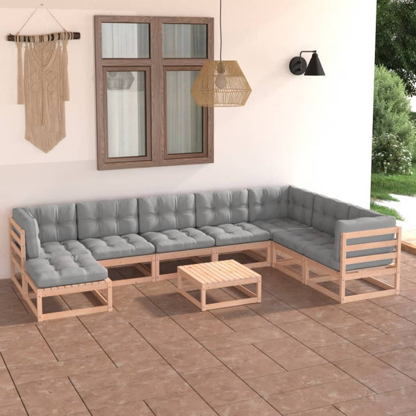 9-tlg. Garten-Lounge-Set mit Kissen Massivholz Kiefer