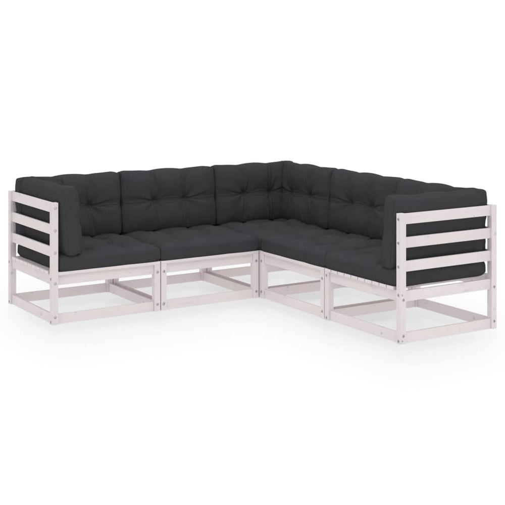 5-tlg. Garten-Lounge-Set mit Kissen Massivholz Kiefer