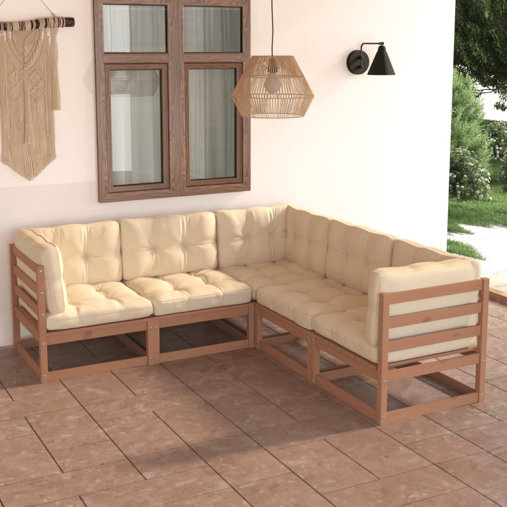 vidaXL Salon de jardin 5 pcs avec coussins Bois de pin massif