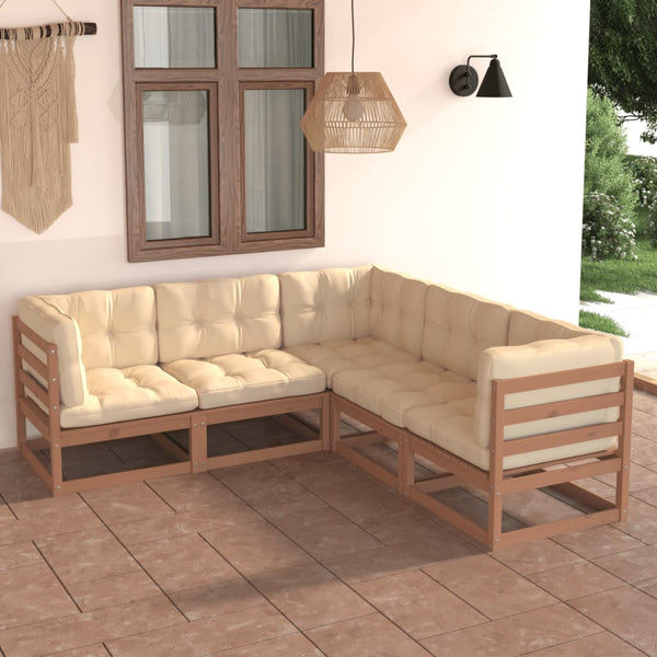 vidaXL Salon de jardin 5 pcs avec coussins Bois de pin massif