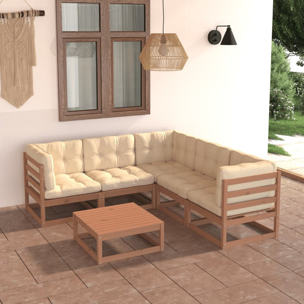6-tlg. Garten-Lounge-Set mit Kissen Massivholz Kiefer