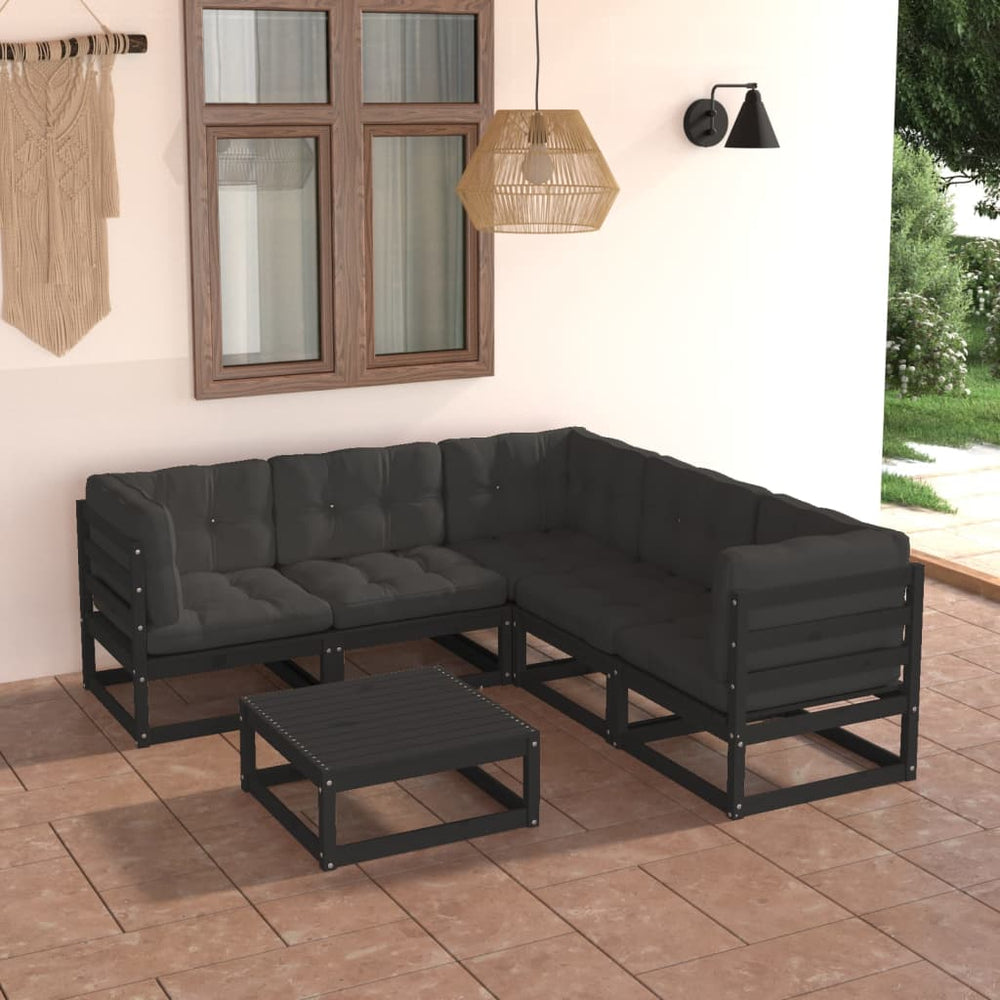 6-tlg. Garten-Lounge-Set mit Kissen Massivholz Kiefer