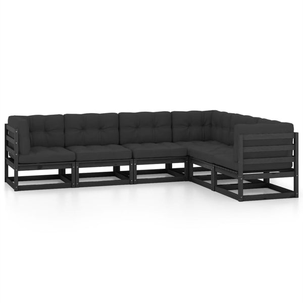 6-tlg. Garten-Lounge-Set mit Kissen Massivholz Kiefer