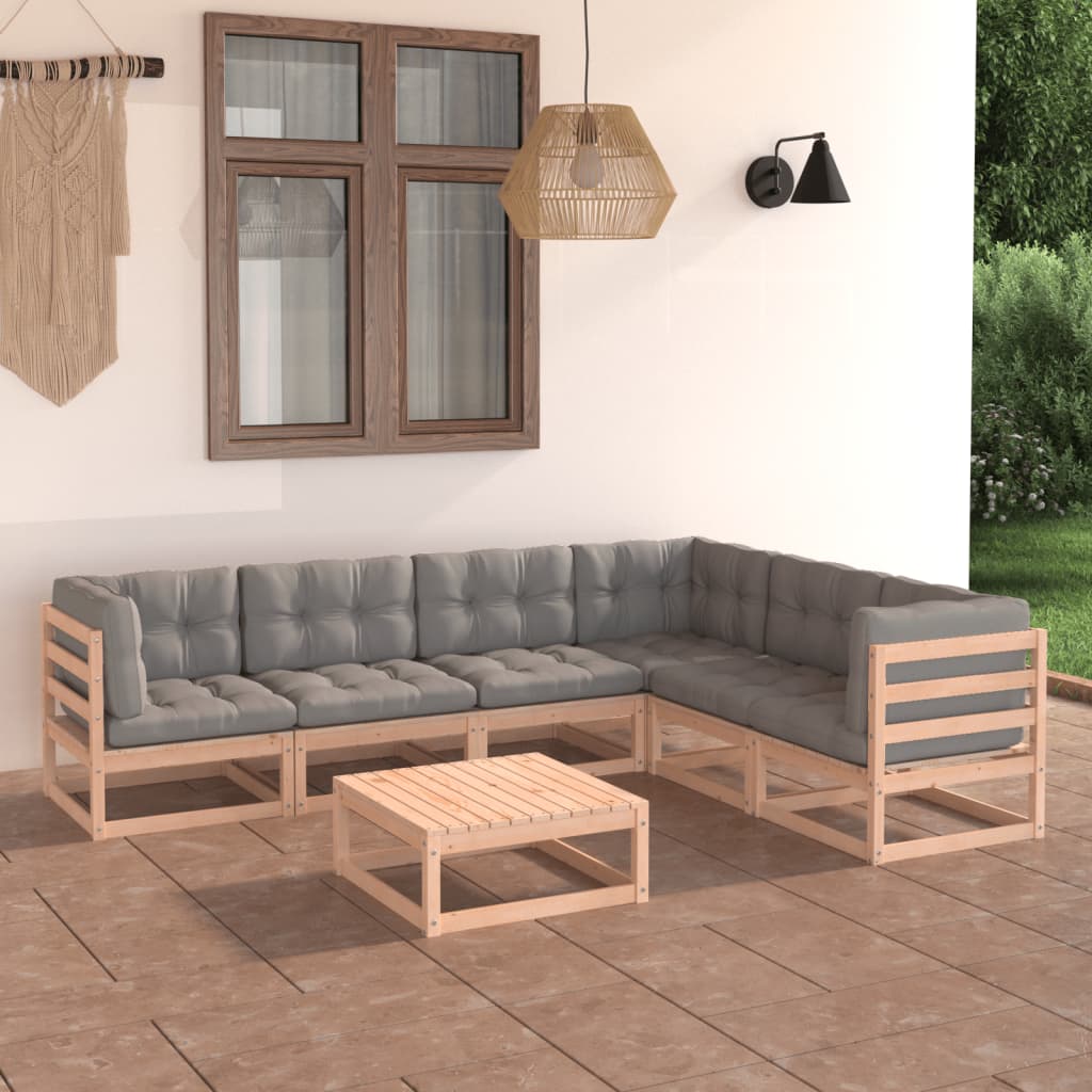 7-tlg. Garten-Lounge-Set mit Kissen Massivholz Kiefer