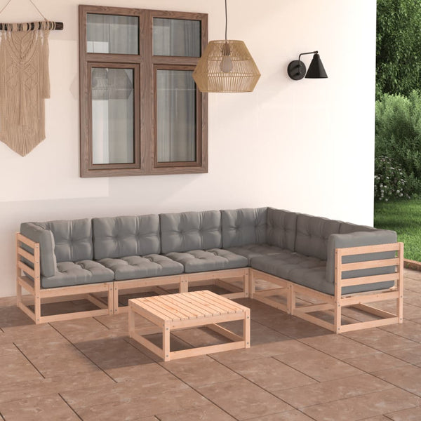7-tlg. Garten-Lounge-Set mit Kissen Massivholz Kiefer