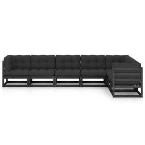 vidaXL Salon de jardin 7 pcs avec coussins Noir Bois de pin massif