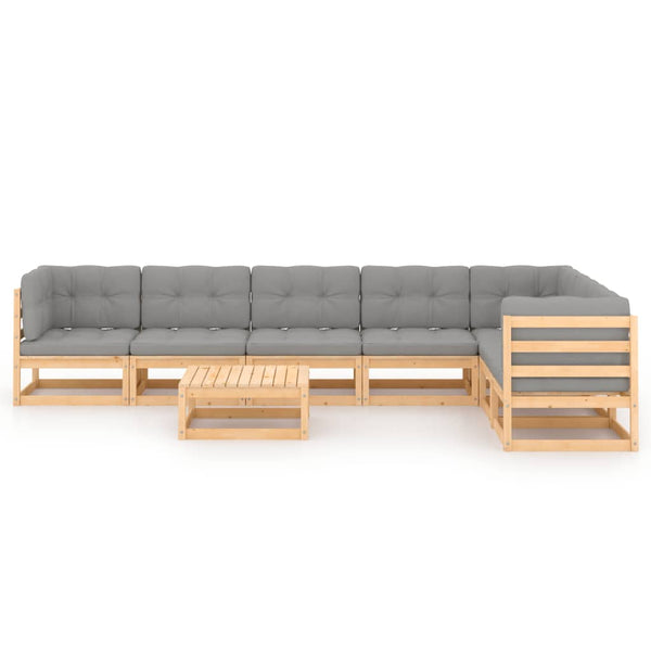 vidaXL Salon de jardin 8 pcs avec coussins, bois de pin massif