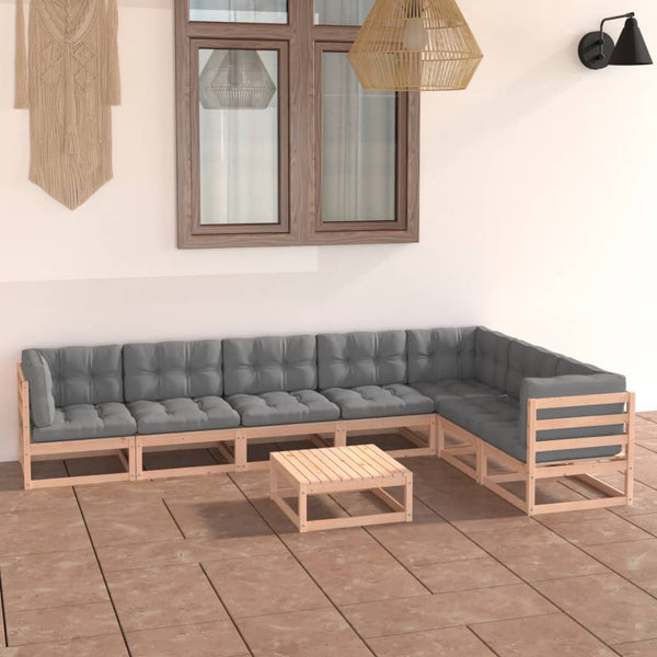 vidaXL Salon de jardin 8 pcs avec coussins, bois de pin massif