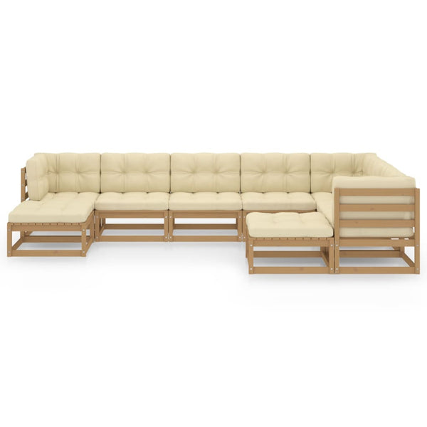 9-tlg Garten-Lounge-Set mit Kissen Honigbraun Massivholz Kiefer