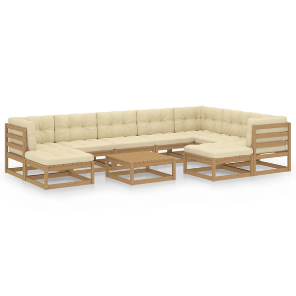 vidaXL Ensemble de mobilier de jardin 10 pièces avec coussins, bois de pin massif marron miel