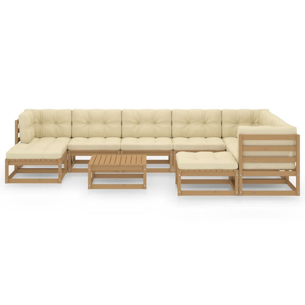 vidaXL Ensemble de mobilier de jardin 10 pièces avec coussins, bois de pin massif marron miel