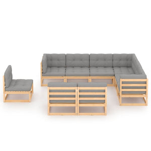 vidaXL Salon de jardin 9 pcs avec coussins Bois de pin massif