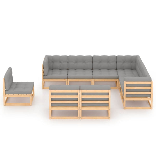 vidaXL Salon de jardin 9 pcs avec coussins Bois de pin massif