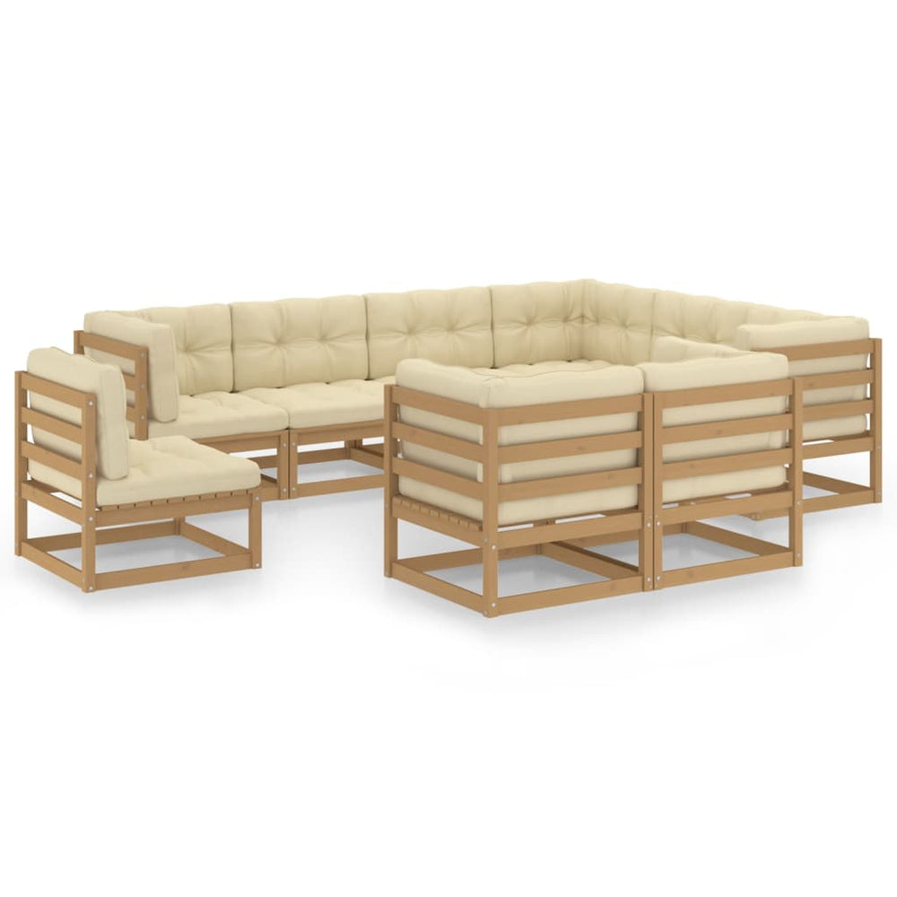 vidaXL 9-piece Garden Lounge Set with Cushions Honey Brown Solid Pine Wood