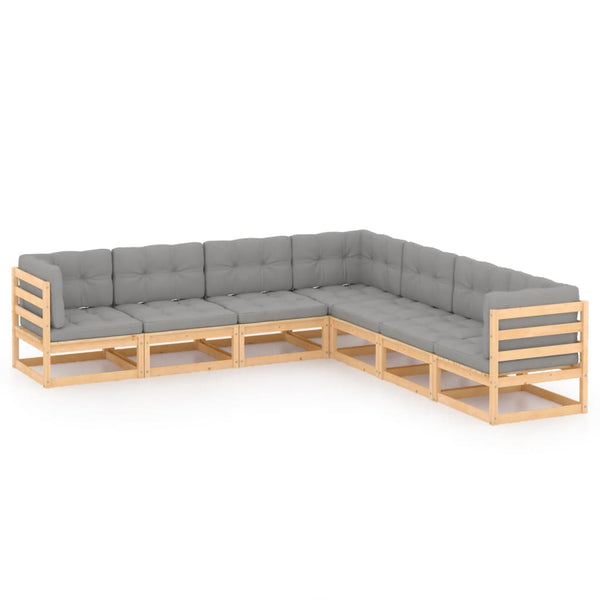 vidaXL Salon de jardin 7 pcs avec coussins en pin massif