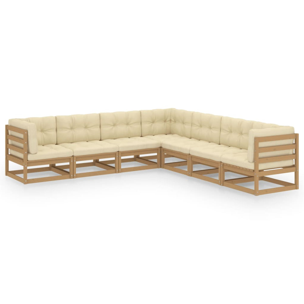 vidaXL 7-Piece Garden Lounge Set with Cushions Honey Brown Solid Pine Wood