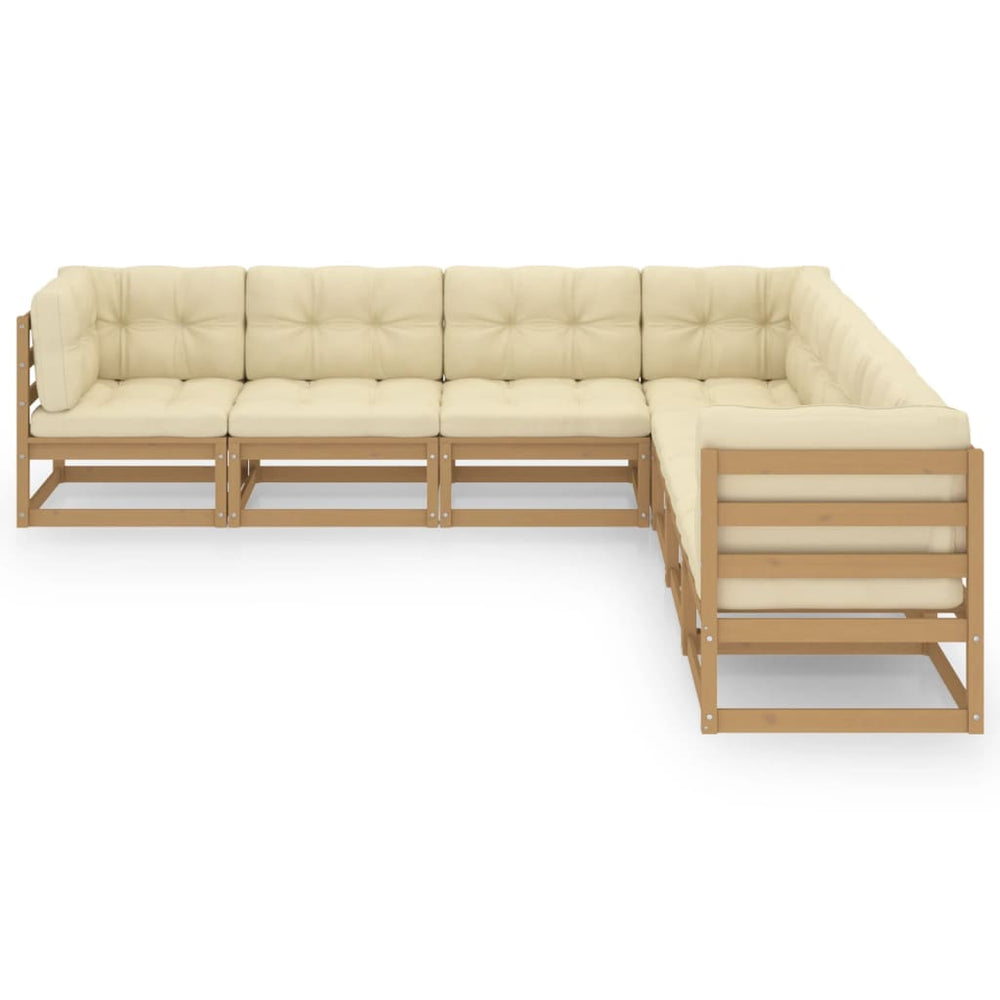 vidaXL 7-Piece Garden Lounge Set with Cushions Honey Brown Solid Pine Wood