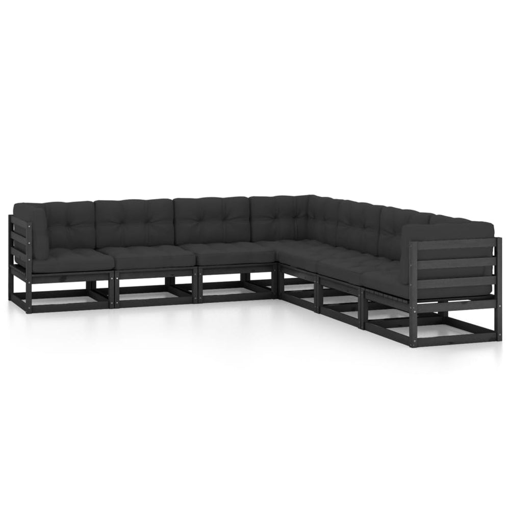 vidaXL 7-piece Garden Lounge Set with Cushions Black Solid Pine Wood