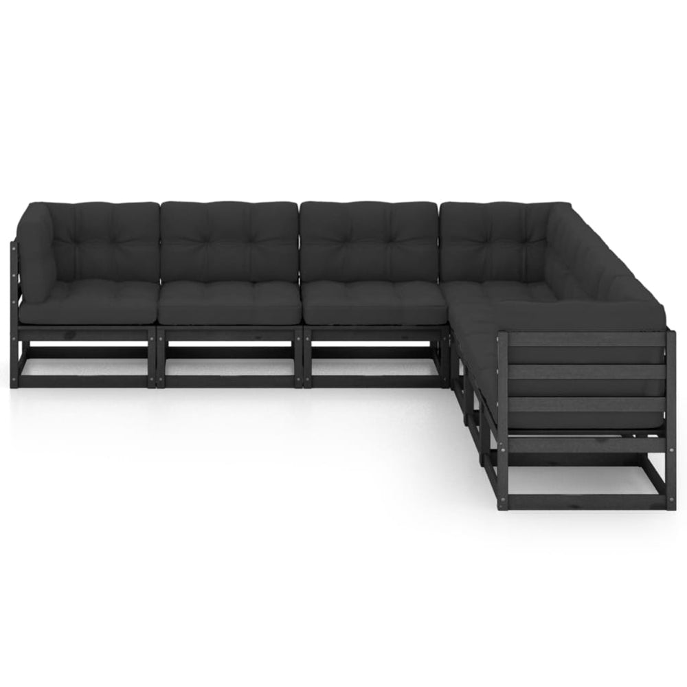 vidaXL 7-piece Garden Lounge Set with Cushions Black Solid Pine Wood