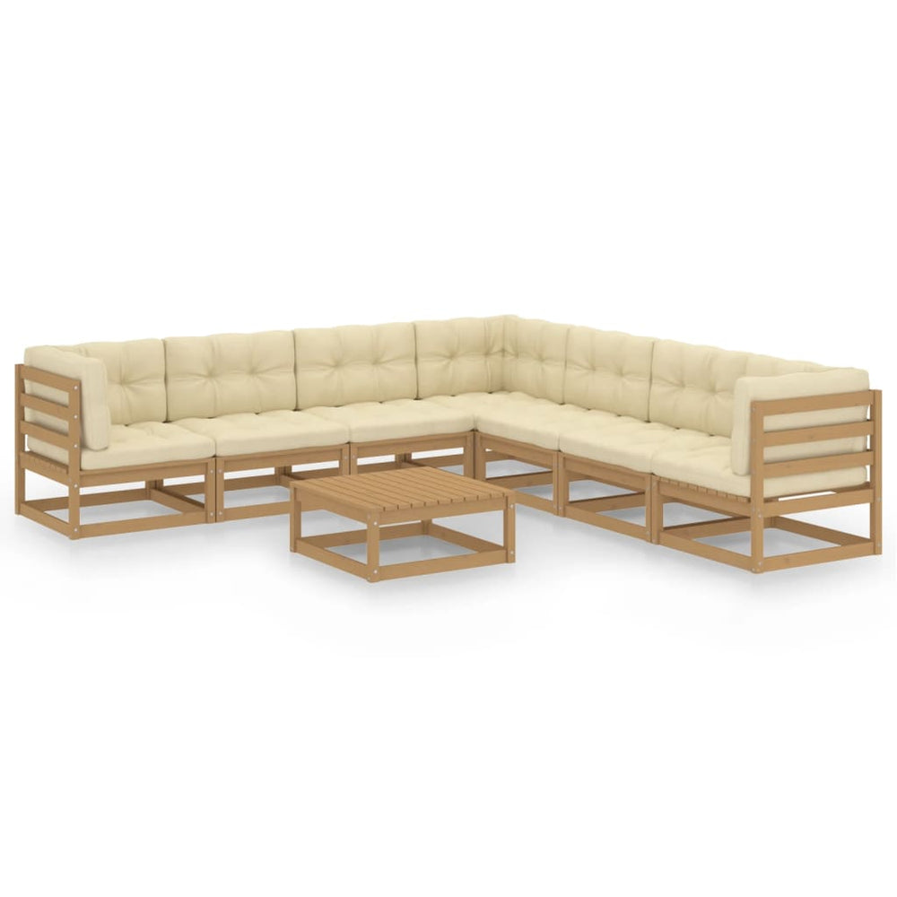 vidaXL 8-Piece Garden Lounge Set with Cushions Honey Brown Solid Pine Wood